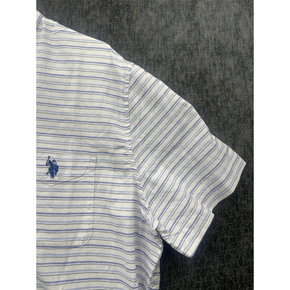 U.S. Polo Assn. Shirt Men Medium White Blue Striped Cotton Pony Logo Button Down - Picture 4 of 10